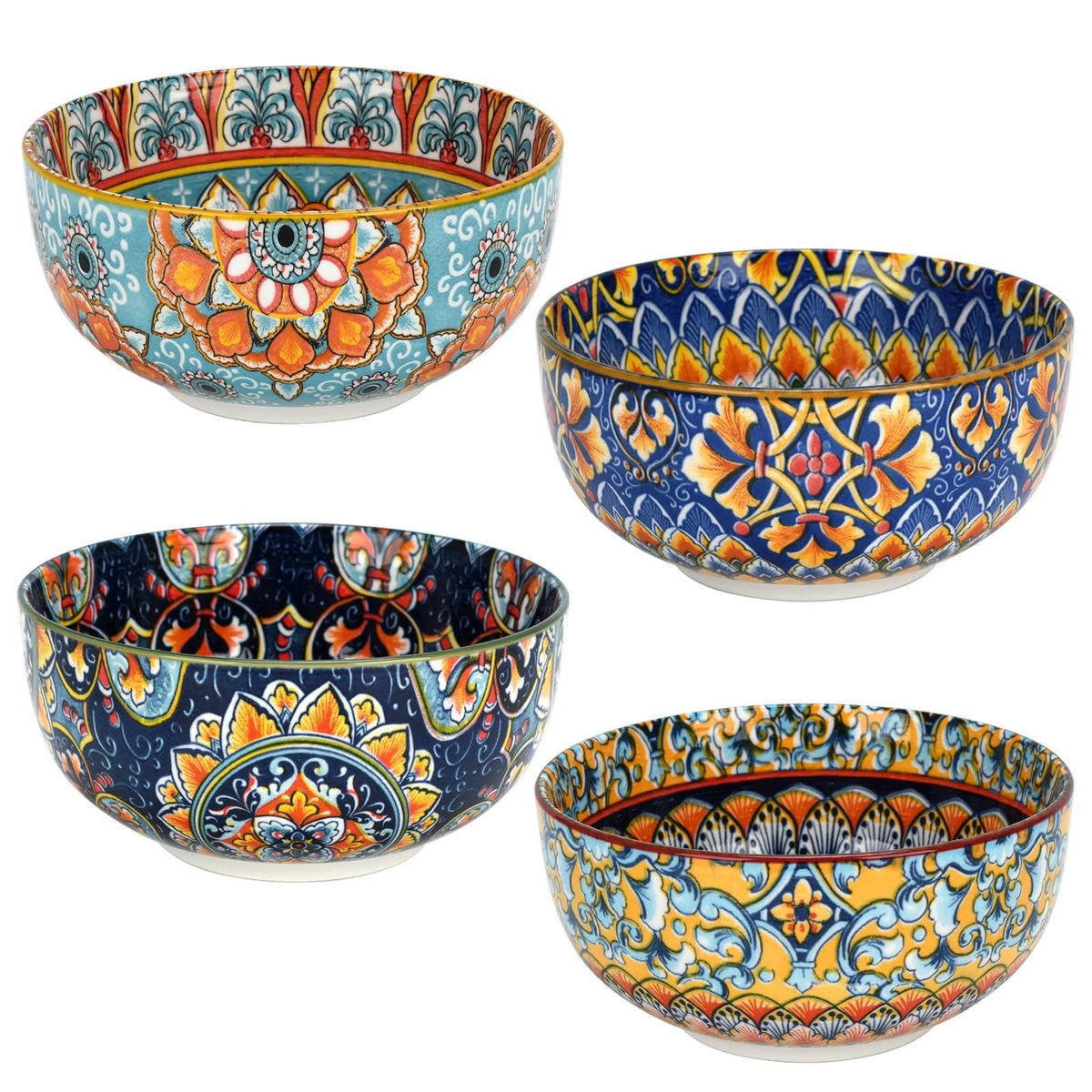 Set of 4 34oz Bohemian Ceramic Bowls H992