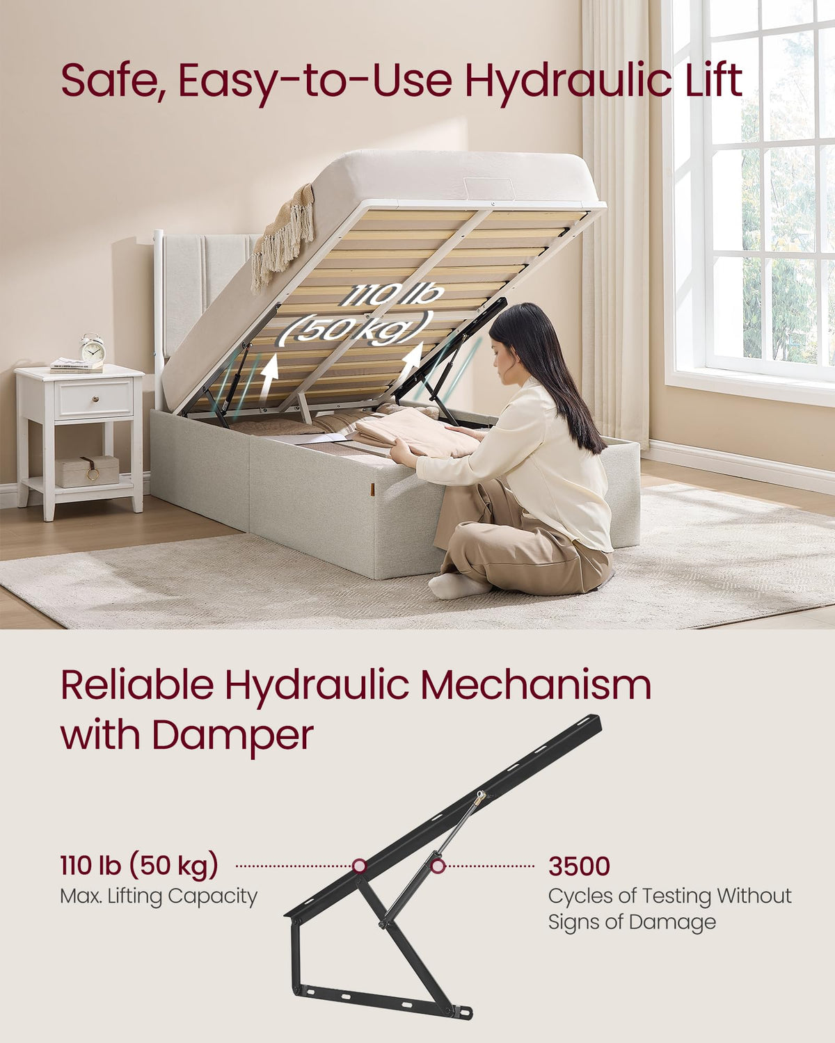 Twin Size Upholstered Lift Up Storage Bed Frame P955956