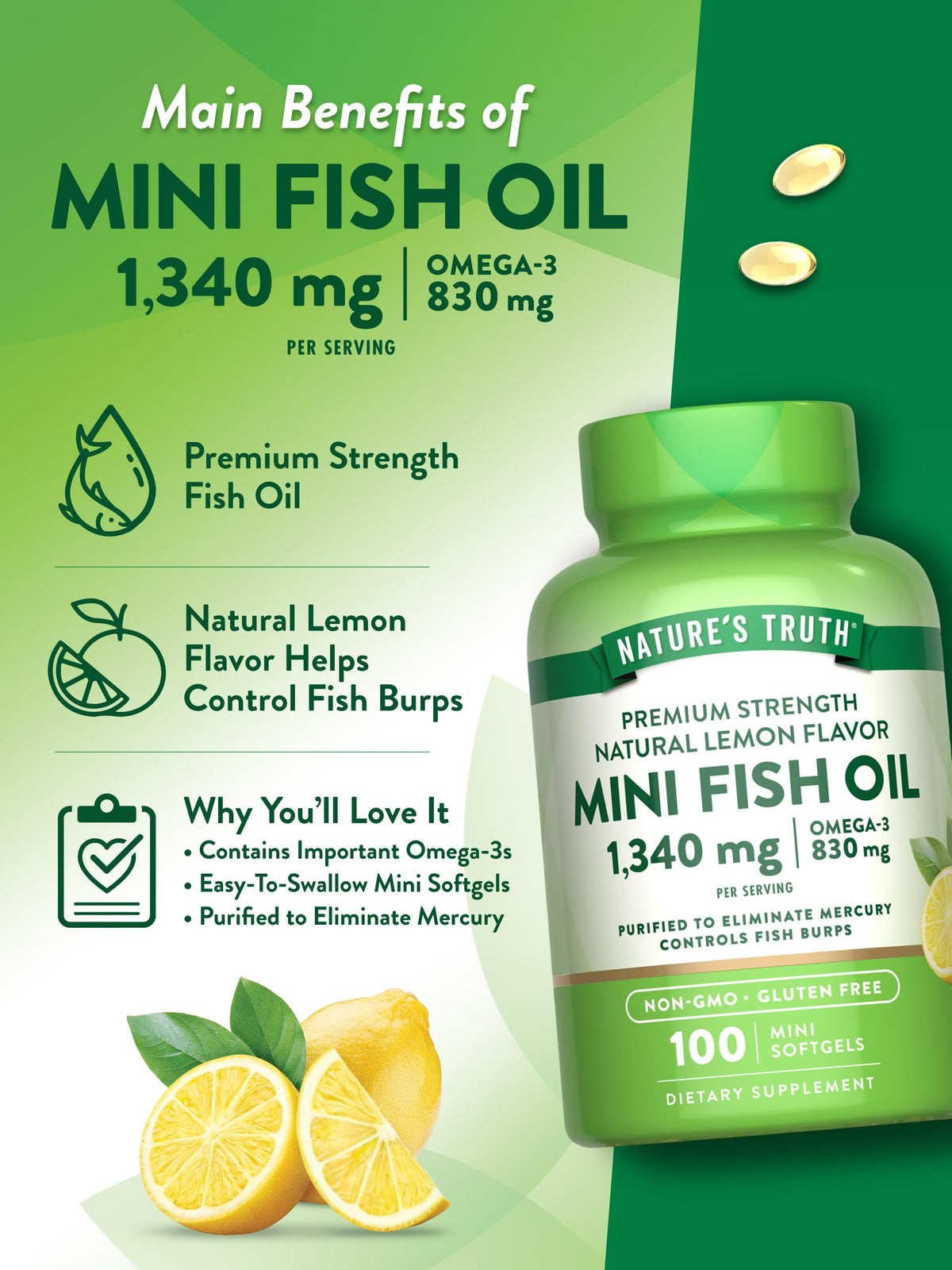 Fish Oil Omega 3 1340 mg 100 Softgels Y7971