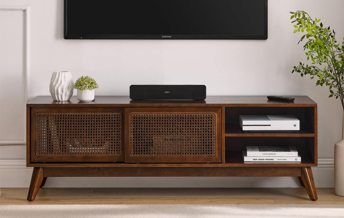 Rattan TV Stand for 65 Inch TV with Sliding Barn Door A56109