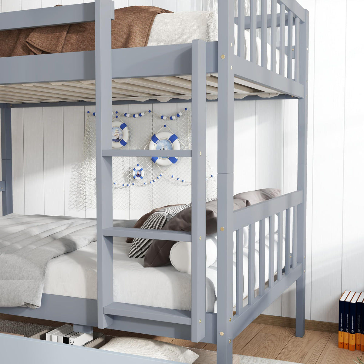 Twin Over Twin Bunk Bed with Storage Drawers Grey U75860