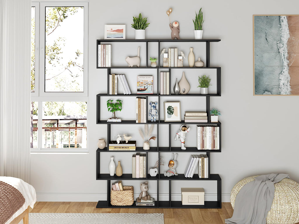 6-Tier Geometric S Shaped Wood Bookshelf L1556