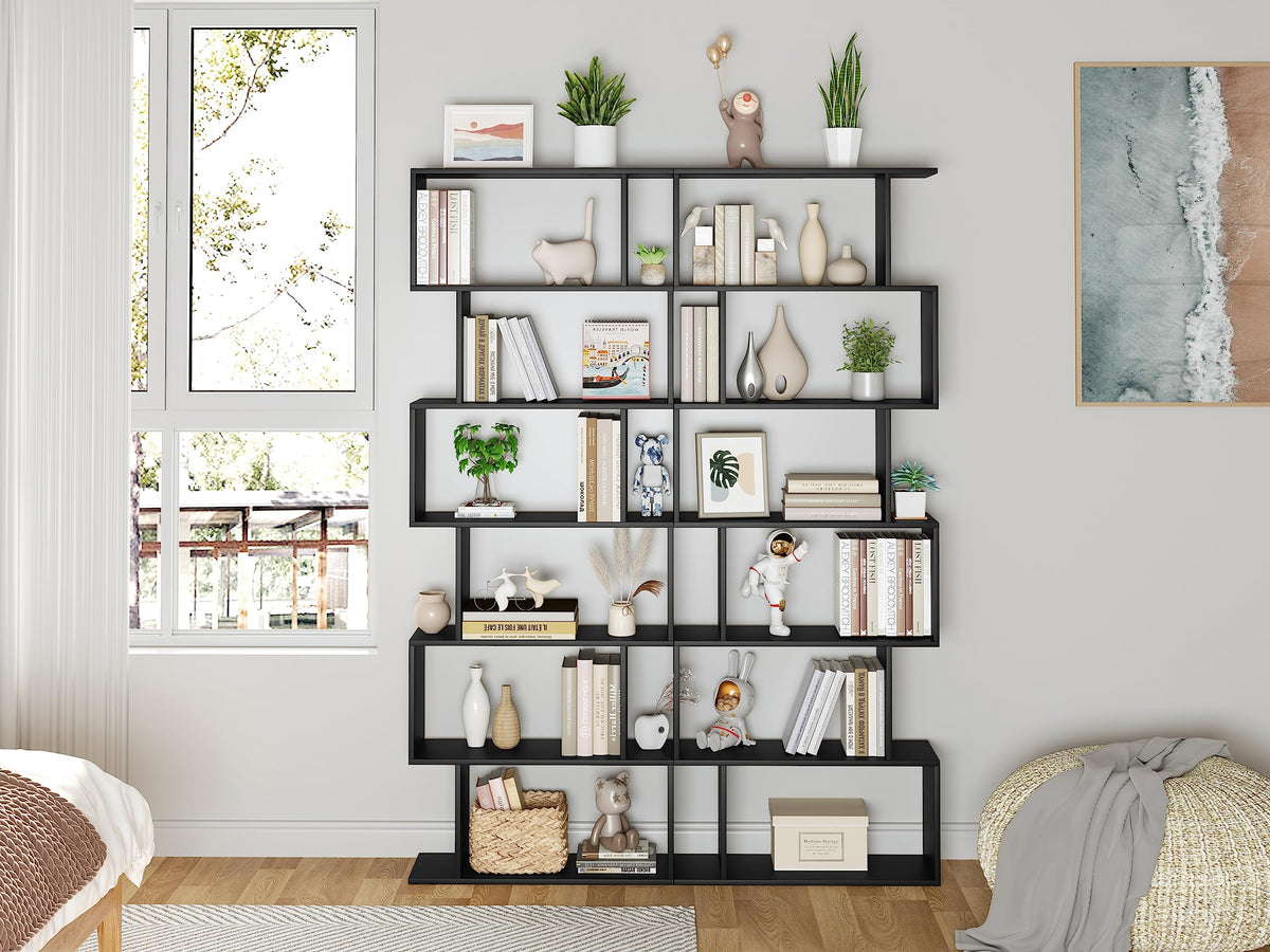 6-Tier Geometric S Shaped Wood Bookshelf L1556