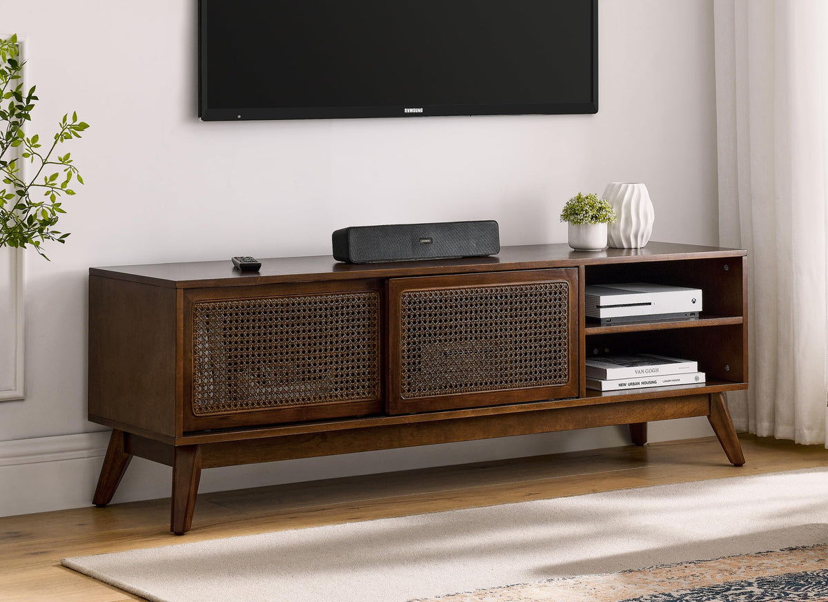 Rattan TV Stand for 65 Inch TV with Sliding Barn Door A56109