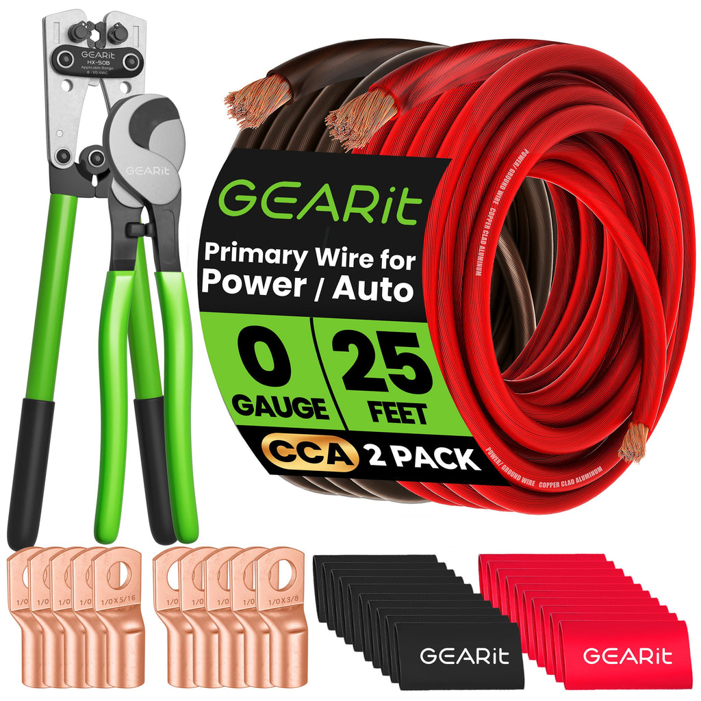 0 Gauge Wire Kit, Black/Red 25FT Crimp Kit E843342