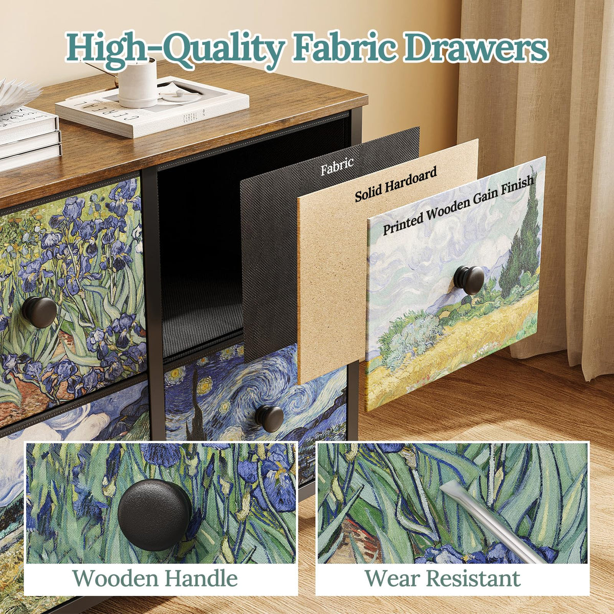 6 Drawer Dresser with Fabric Storage Drawer E6488