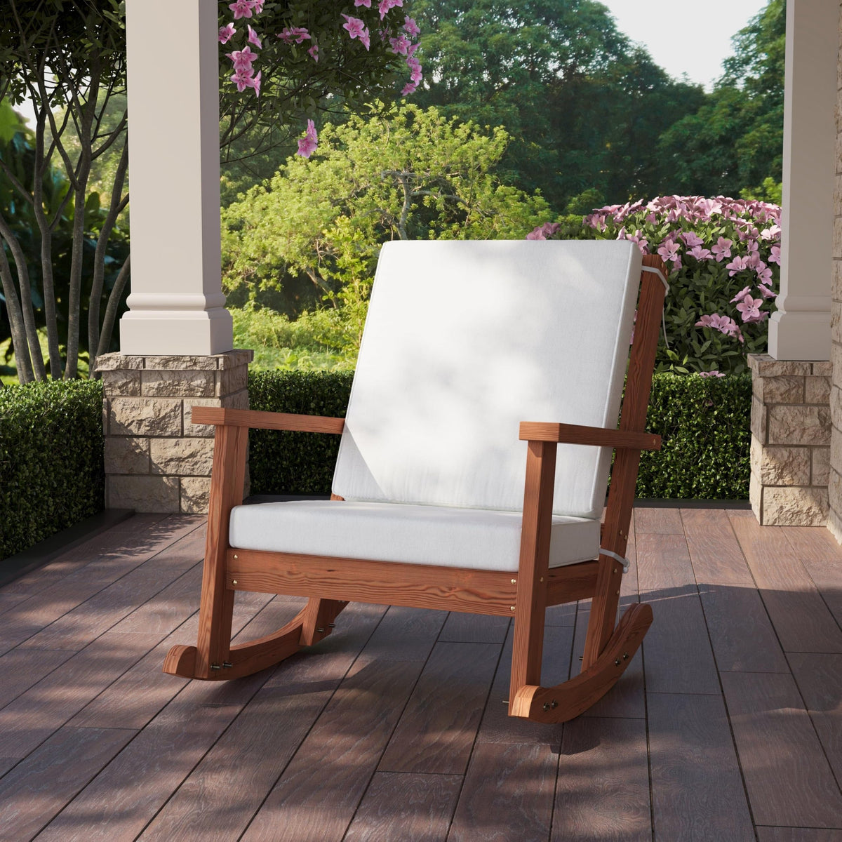 Cedar Stain Outdoor Rocking Chair with Cushion W339084