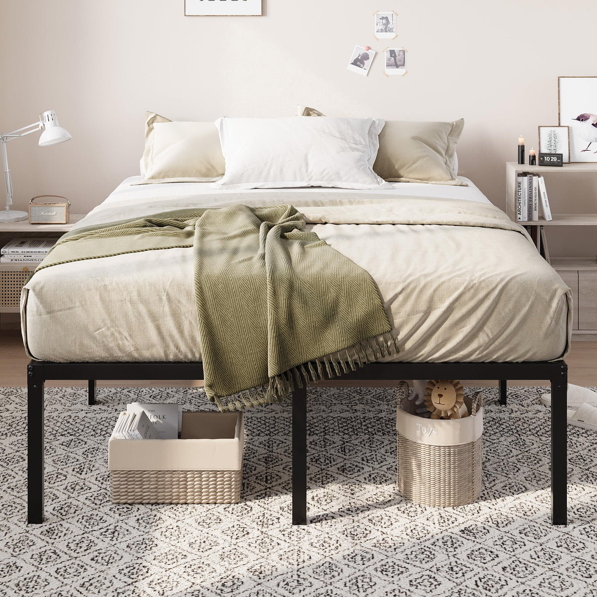 Queen 18 Inch Metal Bed Frame with Storage D77307